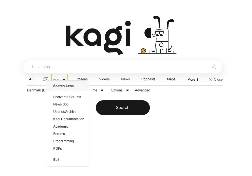 screenshot of the Kagi lenses feature