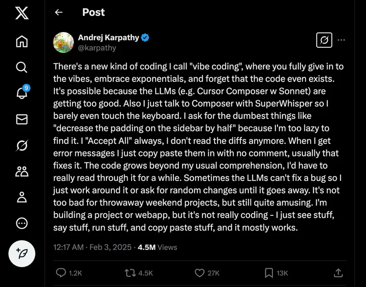 screenshot of a tweet from @karpathy